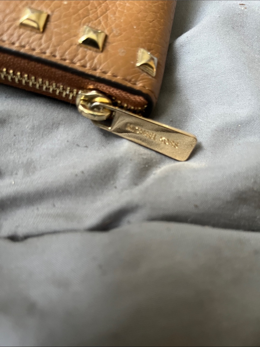 Michael Kors Tan Leather Studded Zip Wallet with Gold Hardware - Picture 8 of 10